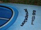 Main lettering on front of Kayak