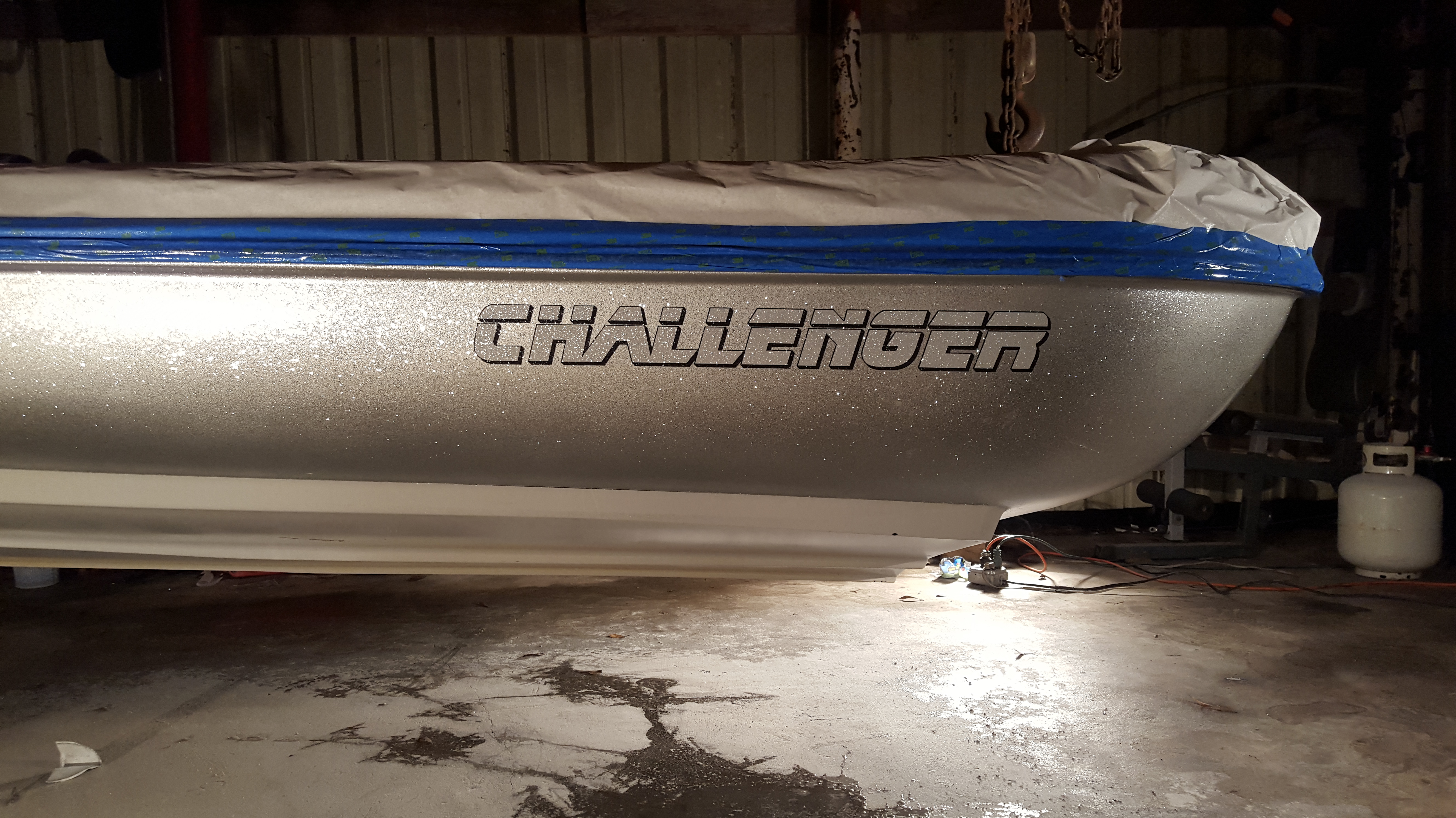 Metal flake silver boat decals with right lower metal flake black shadow