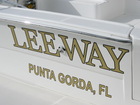 Engine Turned Gold Leaf Boat Name and Hailing Port