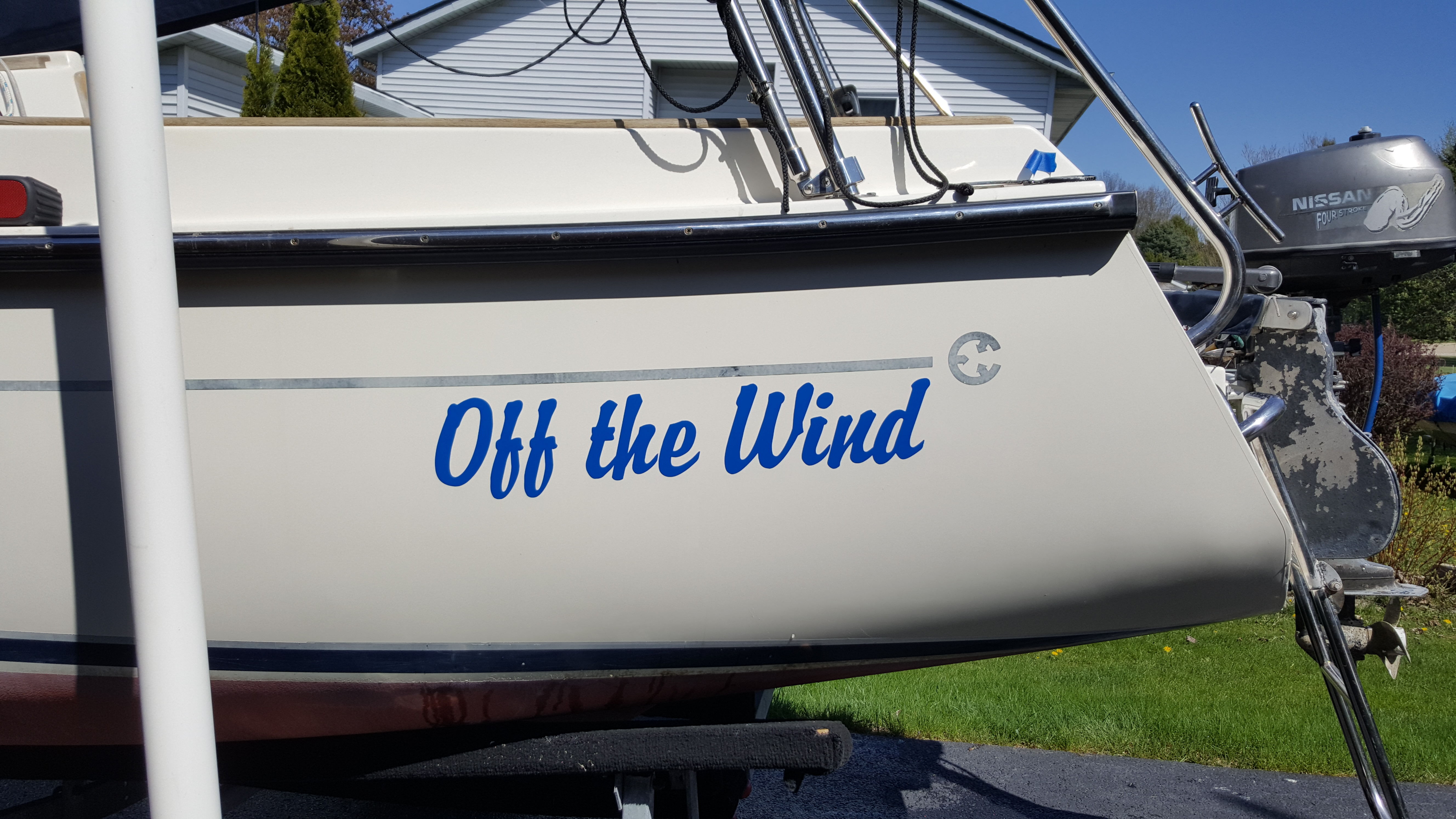 Aft quarter of Com Pac Eclipse sailboat