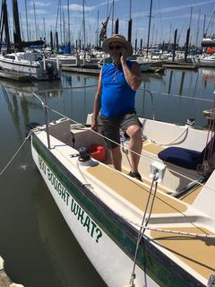 Waiting for the crew to show up - proudly bearing her new name